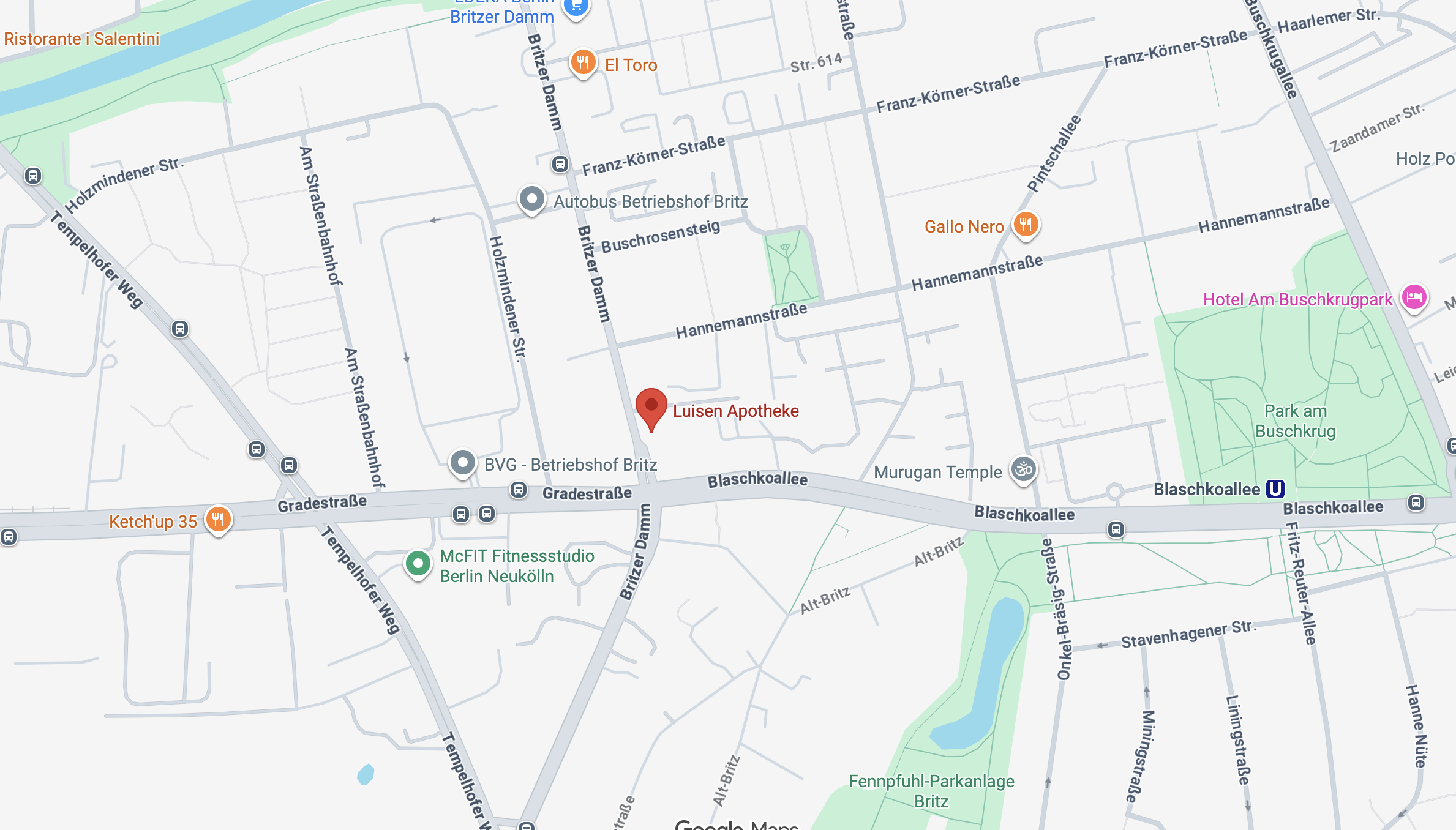 Kartenansicht: Standort der Luisen Apotheke in Berlin-Neukölln